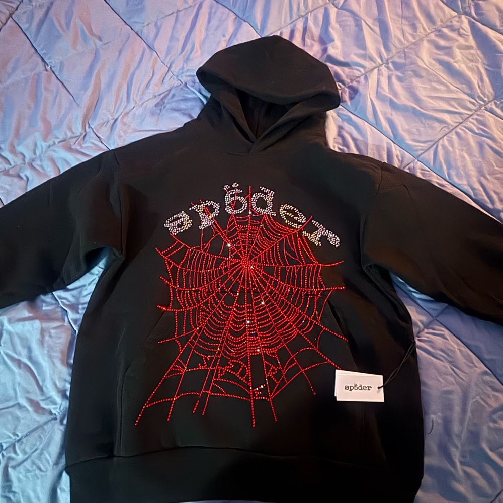 Black RhineStone OG web V2 Spider Hoodie